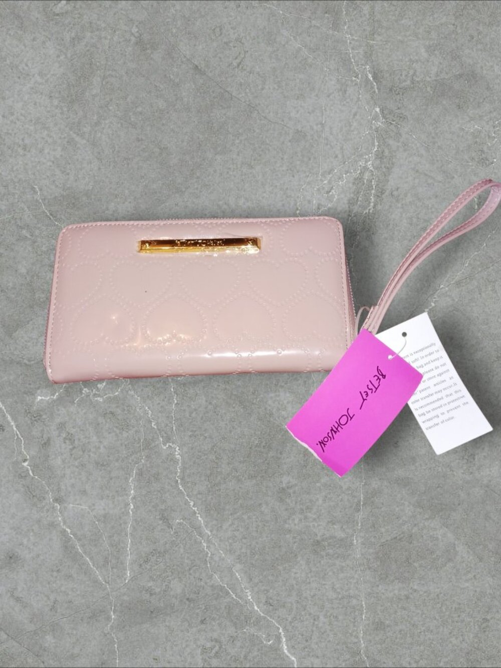 NWT Betsey Johnson Blush Heart Embossed Zip Around Wallet Wristlet